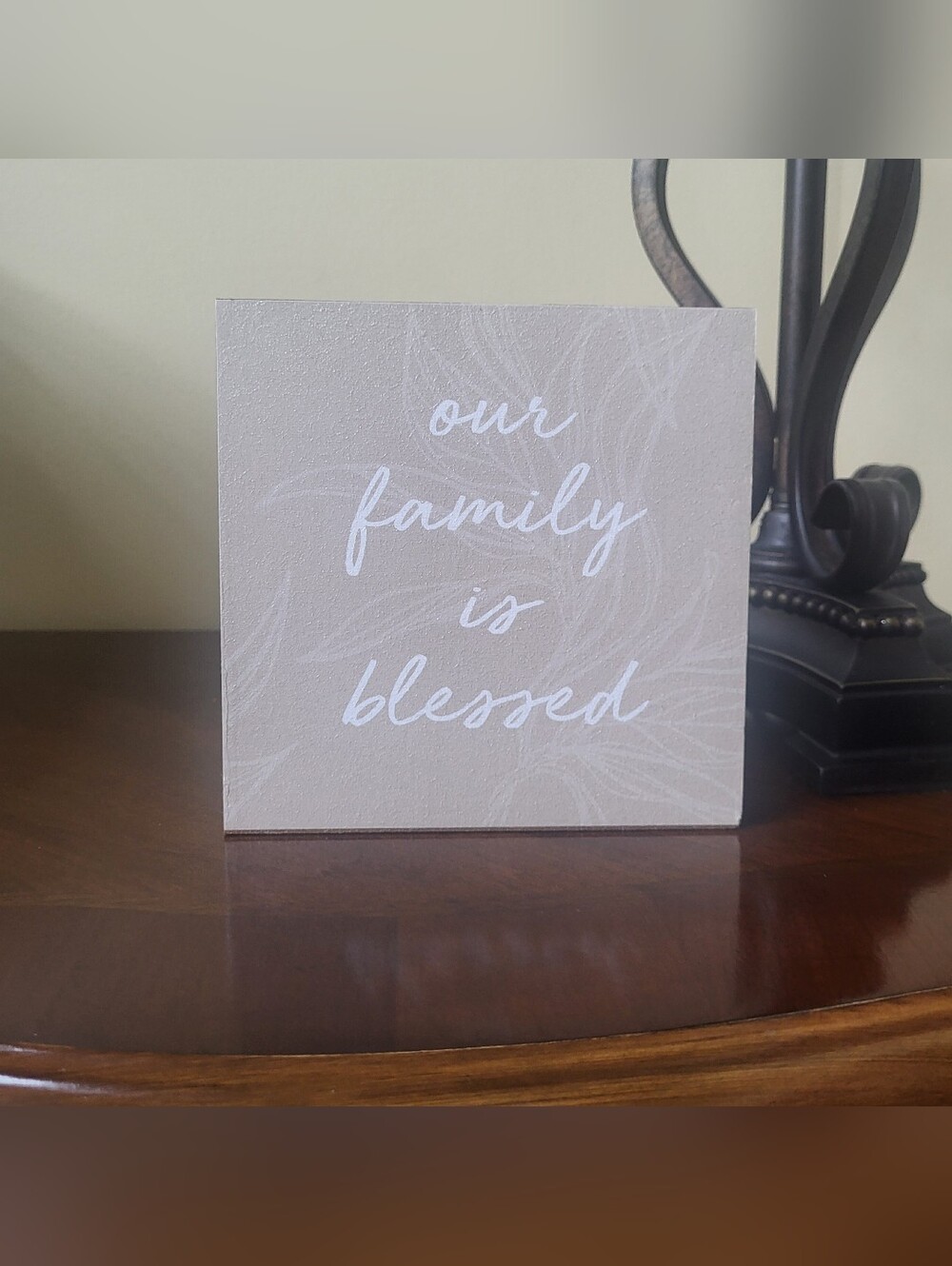 Our Family Is Blessed Wood Decor Sign - Neutral Gray